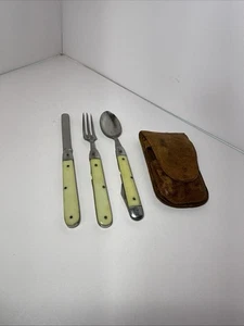 Antiguo cuchillo/cuchara/hueso tenedor plegable de viaje Japón de 1930? Juego de cubiertos con mango - Imagen 1 de 10