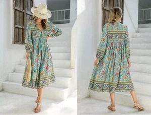 R.Vivimos Women's Floral Print Retro Boho V Neck Tassel Midi Dress Size X-Large - Picture 1 of 12