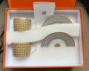 NIB Authentic HERMES Mosaique Au 24 Gold Tea Cup/Saucer Set - Picture 1 of 7