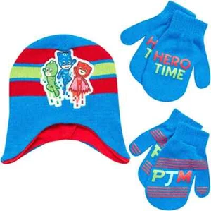 PJ Masks Cappello Berretto Invernale e Set 2 Paia di Guanti o Guanti, Ragazzi Età 2-7 - Foto 1 di 15