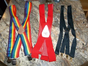 Lot of 3 - Mens Suspenders - Razorbacks, Black, Rainbow - Clip-on, Adjustable .. - Picture 1 of 12