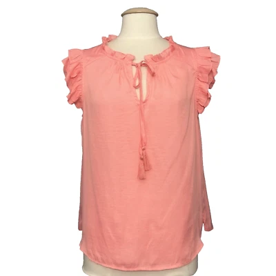 Blusa feminina Kori America M Taylor borla coral rosa babado boxy fada feminina nova com etiquetas - Imagem 1 de 4