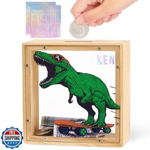 Hucha para niños, Banco de monedas de dinero de madera para niños y niñas, Dinosaurio Unic - Imagen 1 de 5