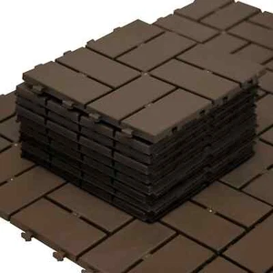 Patio Plastic Deck Tiles, 12"x12" Outdoor Flooring, 9 Pcs One Pack, Dark Brown - Picture 1 of 7