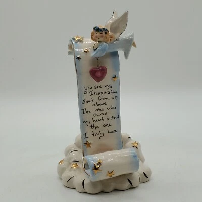  Blue Sky Clayworks Angel w/Heart On Scroll Tea Light Holder "You Are My... - Image 1 of 4