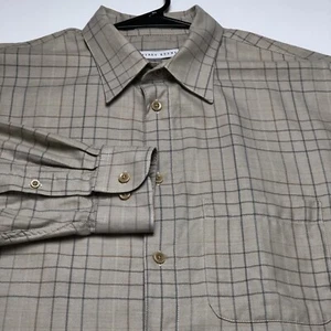 Geoffrey Beene Button Up Shirt Mens Large Beige Plaid Long Sleeves Pocket Career - Picture 1 of 8