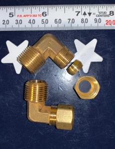 2X Merit-Brass 3/8” Compression X 3/8” Male NPT 90 Degree Elbow MNPT X TUBE - Picture 1 of 3