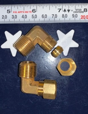 2X Merit-Brass  3/8” Compression  X  3/8” Male NPT  90 Degree Elbow  MNPT X TUBE - Image 1 of 3
