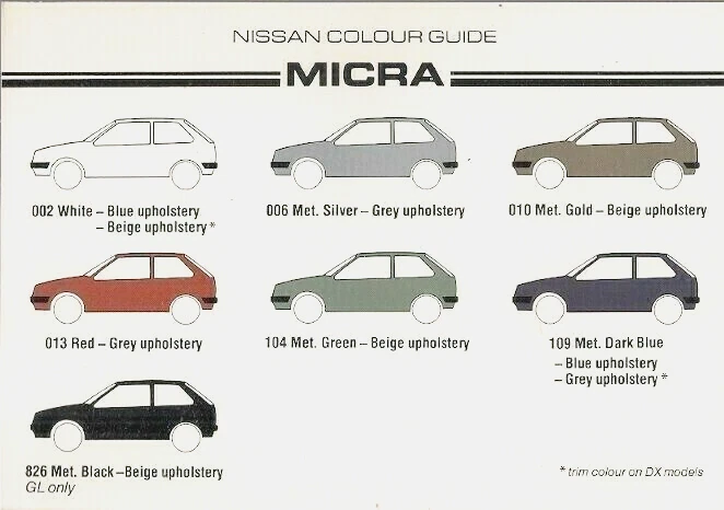 Nissan Micra Exterior Colours 1984-85 UK Market Single Sheet Brochure  - Image 1 of 1