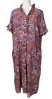 Talbots Women's Maxi Dress Red Brown Floral Size 16W Short Sleeve Pockets