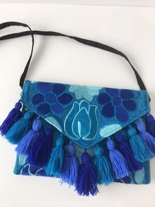 Mexikanische bestickte Clutch Riemen Quaste Handtasche Fransen BoHo - Bild 1 von 5