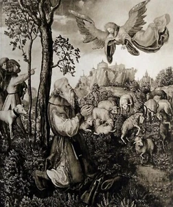 DIE VERKÜNDIGUNG an JOACHIM - Kunststich des 19. Jahrhunderts (Cranach der Ältere) - Bild 1 von 2