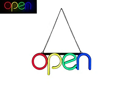 LEDSA MART Multicolour " Open " Neon Sign, Hanging LED Neon Night Light Shop Sign