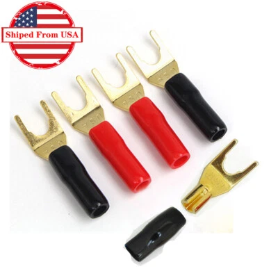 AUDIOCRAST 8pcs Gold Plated Y Spade Terminal Connector HiFi Audio Speaker Cable Plug