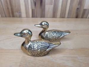 Vintage Brass Mallard Duck Figure Paperweight Set Of 2 Small MCM - Picture 1 of 15