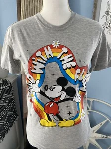 Mickey Mouse Disney Tee T-Shirt Graphic Gray Short Sleeve Crew Juniors Small 3 5 - Picture 1 of 5