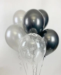 30 Black, Silver and 18th Aged Range Pearlised Latex Balloons - Picture 1 of 1