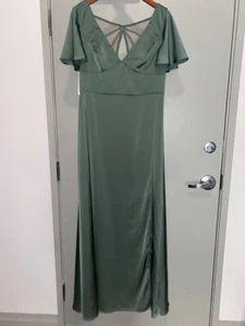 Azazie Lani Stretch Satin Dress Size A14 Eucalyptus - Picture 1 of 6