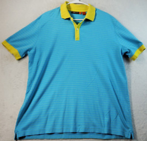 NYNE Polo Shirt Men Large Blue Striped Knit 100% Cotton Short Sleeve Logo Collar