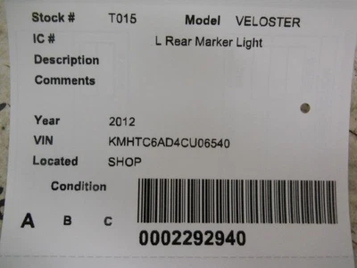 VELOSTER  2012 Side Marker Lamp, Rear 252271 - Изображение 1 из 4