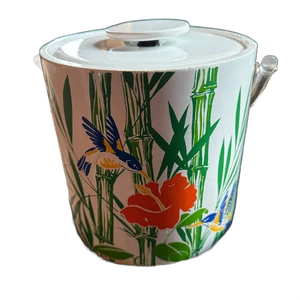 70er Jahre Sigma Barware Eiskübel Kolibri Floral Bambus Design Plexiglas Griff - Bild 1 von 12