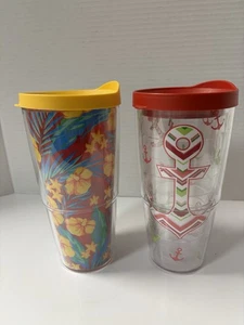 Set Of 2 Tervis Tumblers 24oz Lids Included Floral & Anchor Pattern - Picture 1 of 8