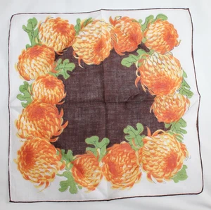 Vintage Hanky Handkerchief ~ Orange Mums with Brown Center Design - Picture 1 of 4