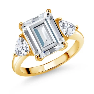18K Yellow Gold Plated Silver 3-Stone Ring Set with Moissanite (8.32 Cttw) - Image 1 of 3