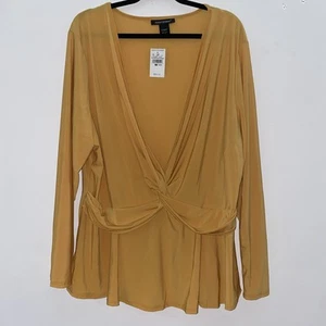 Blusa Top Ashley Stewart Manga Larga Nueva con Etiquetas 22/24 Amarillo Mostaza Twist - Imagen 1 de 4