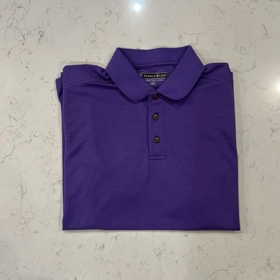 Pebble Beach Shirt Purple Stripe Short Sleeve Performance Golf Polo Men's Size M - Image 1 of 4
