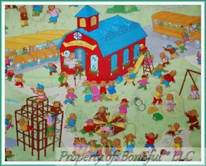 BonEful Fabric FQ Cotton Quilt Berenstain Bear School Bus Book Family Tree House - Picture 1 of 12