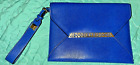 Stella and Dot Signed blue faux pebbled leather removable wristlet/clutch