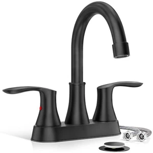 Matte Black 4in Centerset Bathroom Sink Faucet 2 Handle Vanity Mixer with Drain - Picture 1 of 13