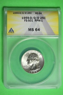 1959 D/D/D ANACS MS64 Washington Quarter #B27131 - Image 1 of 2
