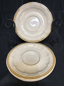 Vintage Set (4) Crown Manor Hand-Painted Stoneware Saucers Tan Brown 6 1/4” Dia - Picture 1 of 11