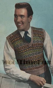 Top sin mangas/pulóver/deslizante vintage con patrón de tejido para hombre isla justa 38-42 - Imagen 1 de 1