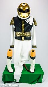 Super Ranger Costume Handmade Wht.Blk & Gold 9 Pc Pts Top Vest Belt Helmet  Lg