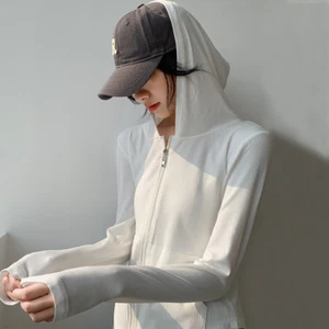 Abrigo deportivo para mujer manga larga primavera y verano cárdigan con capucha cremallera top - Imagen 1 de 21