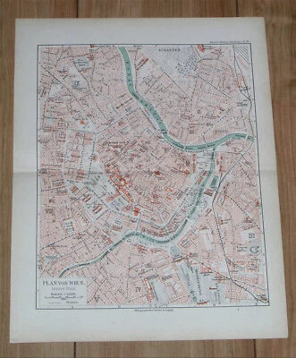 MAPA ORIGINAL ANTIGUO DE LA CIUDAD DE VIENA VIENA AUSTRIA 1892 CON ÍNDICE DE CALLE DE 2 PÁGINAS Foto 1 de 4