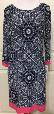 NWT Tiana B size 6P navy white pink paisley 3/4 sleeve dress women's - Image 1 of 4
