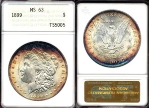 1899 $1 ANACS MS63-RARE NICE GOLD & BLUE TONED- MINT LUSTER Morgan Dollar++ - Picture 1 of 1