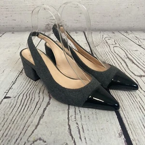 J. Crew Laney Shoes Womens 7 Gray Wool Leather Pointed Toe Slingback Heels - Picture 1 of 8