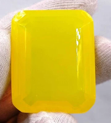 ALLURING 191 CT EGL CERTIFIED UNTREATED YELLOW OPAL EMERALD CUT LOOSE GEMSTONE - Image 1 of 4
