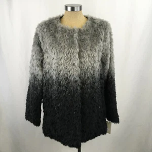 Fever Faux Fur Coat Womens Small NEW Ombre Gray Black Jacket - Picture 1 of 9