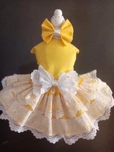DOG HARNESS DRESS YELLOW  I W/ MATCHING HAIR BOW  HANDMADE  FREE SHIPPING - Picture 1 of 6