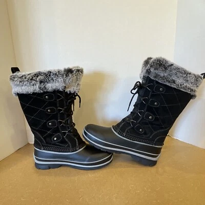 Usado 1 hora Usado en Excelente Condición Khombu Talla 6 ELLIE Goma Cuero Imitación Piel Altas Lluvia Nieve Botas Foto 1 de 4