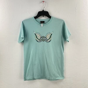 Harley Davidson T-Shirt Youth Girls Teal Butterfly Eagle Wings Size XL - Picture 1 of 8