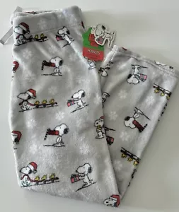 SNOOPY & WOODSTOCK Snowflakes Gifts FLEECE LOUNGE PAJAMA PANTS Ladies M L XL - Picture 1 of 4
