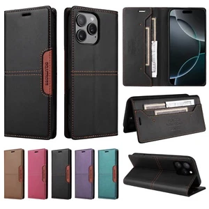 Magnetic Leather Wallet Phone Case For iPhone 16 15 14 13 12 11 Pro Max XR 7 8 - Picture 1 of 17