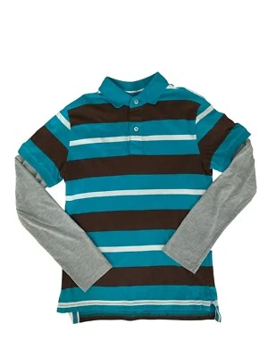 Camisa polo listrada J. cáqui manga longa azul marrom branco cinza masculina tamanho M - Imagem 1 de 4